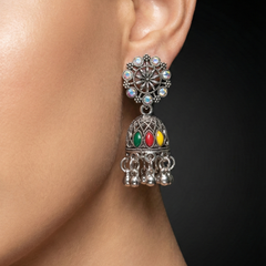 Navrang Oxidized Jhumkas | Silver Oxidised Earrings – PL88123109