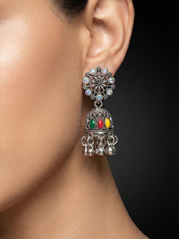 Navrang Oxidized Jhumkas | Silver Oxidised Earrings – PL88123109