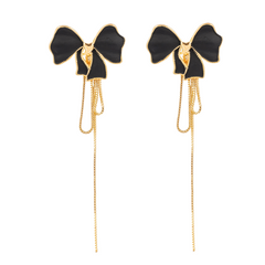 Black Bow Chain Drop Earrings | Gold-Plated Stainless Steel – KZ8812313