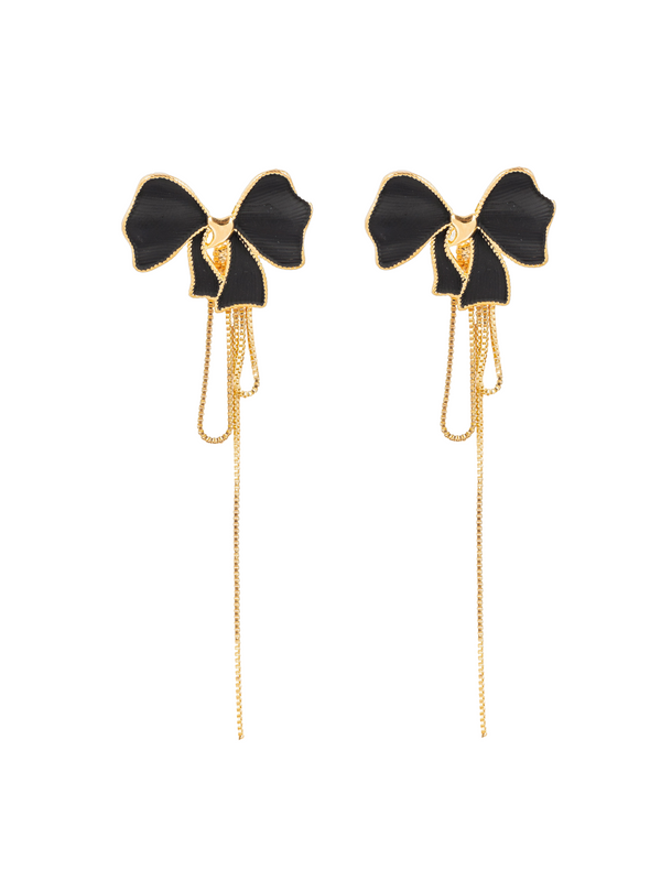Black Bow Chain Drop Earrings | Gold-Plated Stainless Steel – KZ8812313