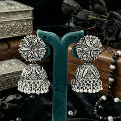 AshtaPushpa Jhumkas | Silver Oxidised Earrings – JAY88123126