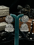 AshtaPushpa Jhumkas | Silver Oxidised Earrings – JAY88123126