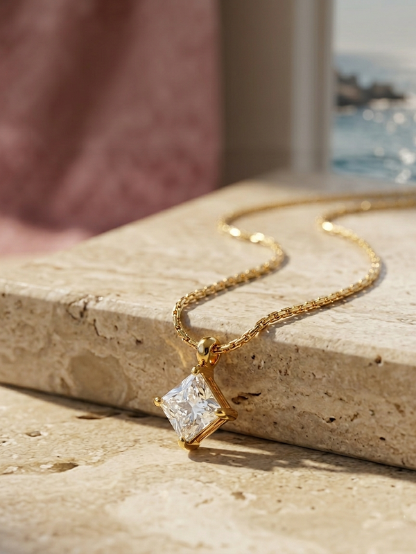 Astra Diamond Drop Necklace | Gold-Plated Stainless Steel – KZ88123175