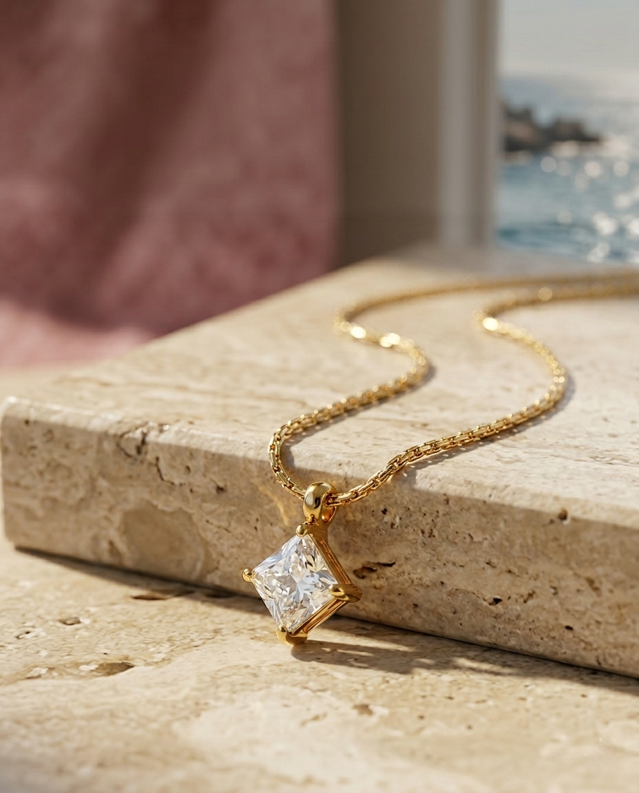 Astra Diamond Drop Necklace | Gold-Plated Stainless Steel – KZ88123175