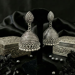 Bindu Mandal Jhumkas | Silver Oxidised Earrings – JAY88123123