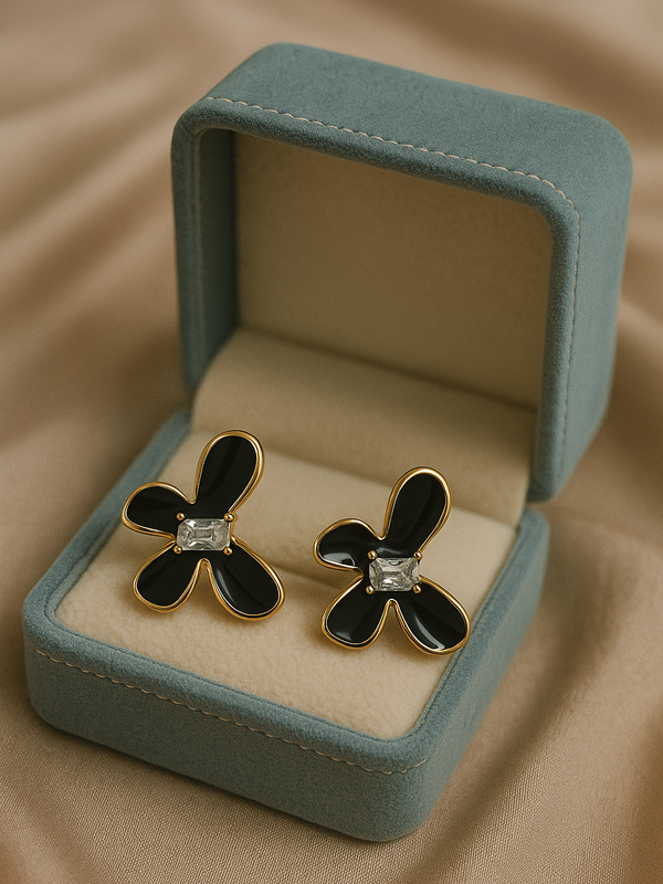 Black Butterfly Petal Studs | Gold-Plated Stainless Steel  – KZ8812329