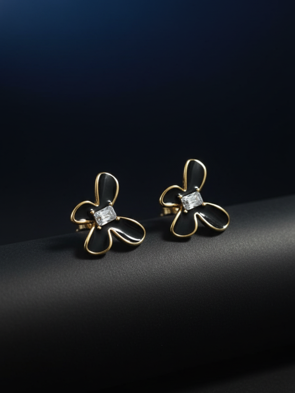 Black Butterfly Petal Studs | Gold-Plated Stainless Steel  – KZ8812329
