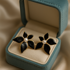 Black Flower Pearl Earrings | Gold-Plated Stainless Steel – KZ8812330
