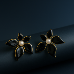 Black Flower Pearl Earrings | Gold-Plated Stainless Steel – KZ8812330