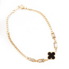 Black Clover Baguette Bracelet | Adjustable Gold-Plated Stainless Steel – KZ8812306