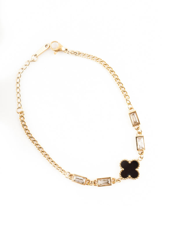 Black Clover Baguette Bracelet | Adjustable Gold-Plated Stainless Steel – KZ8812306