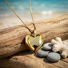 Butterfly Bliss Heart Pendant | Gold-Plated Stainless Steel – KZ88123139