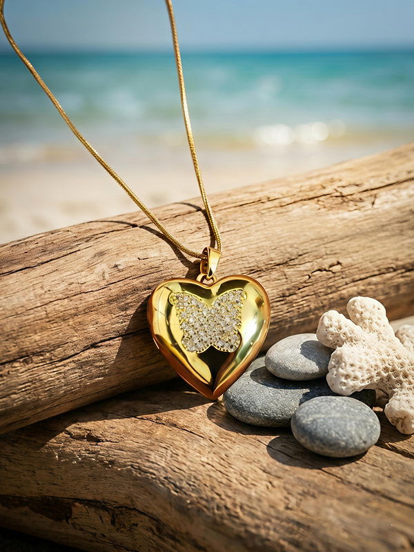 Butterfly Bliss Heart Pendant | Gold-Plated Stainless Steel – KZ88123139
