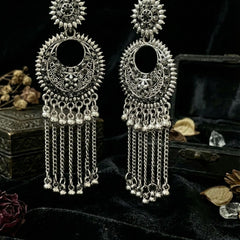ChandraNaad Tassel Earrings | Silver Oxidised Earrings – JAY88123124
