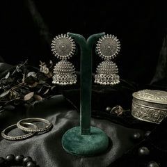 Chandralok Jhumkas | Silver Oxidised Earrings – JAY88123132