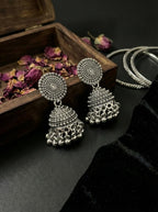 Chandralok Antique Jhumka Earrings | Silver Oxidised Earrings – PL88123111