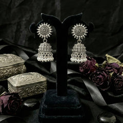 Chandrika Pearl Oxidized Jhumkas | Silver Oxidised Earrings – PL88123110