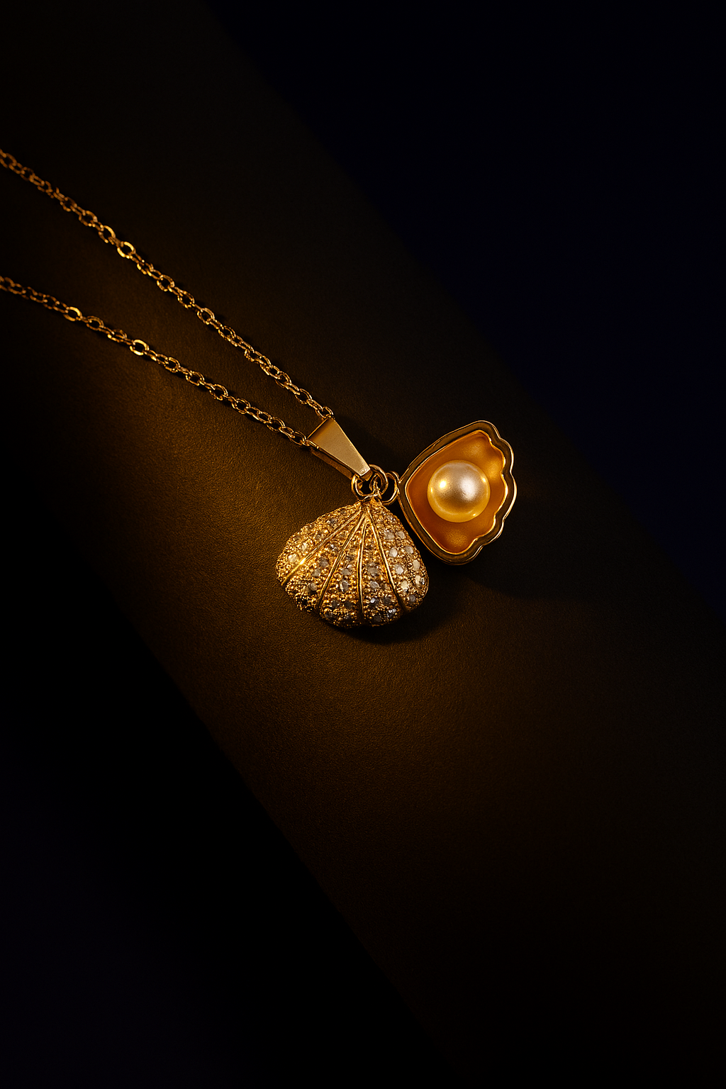 Sparkling Seashell Locket Necklace | Gold-Plated Stainless Steel – KZ8812308