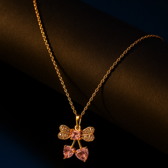 Sparkle Bow With Heart Necklace | Gold-Plated Stainless Steel – KZ881