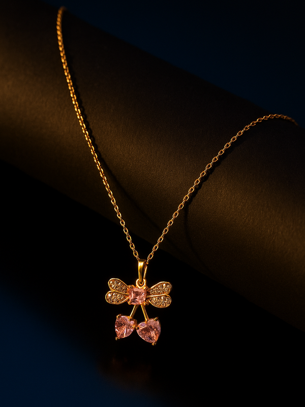 Sparkle Bow With Heart Necklace | Gold-Plated Stainless Steel – KZ881