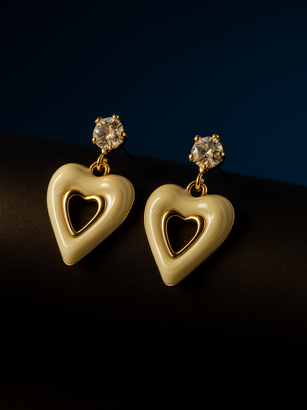 Gold Tone Heart Drop With Crystal Stud | Gold-Plated Stainless Steel – KZ8812322