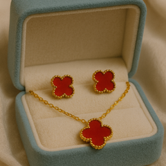 Clover Pendant & Studs Jewelry Set | Gold-Plated Stainless Steel  – KZ8812321