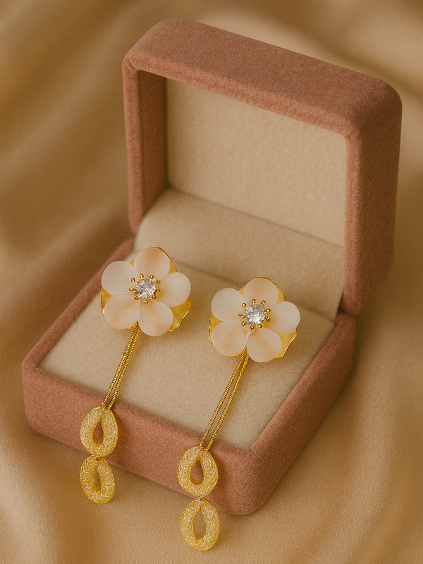 Aurora Bloom Floral Drop Earrings | Gold-Plated Stainless Steel – KZ8812320