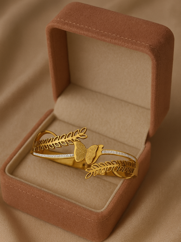FlutterLeaf Elegance Kada | Gold-Plated Stainless Steel – KZ8812365