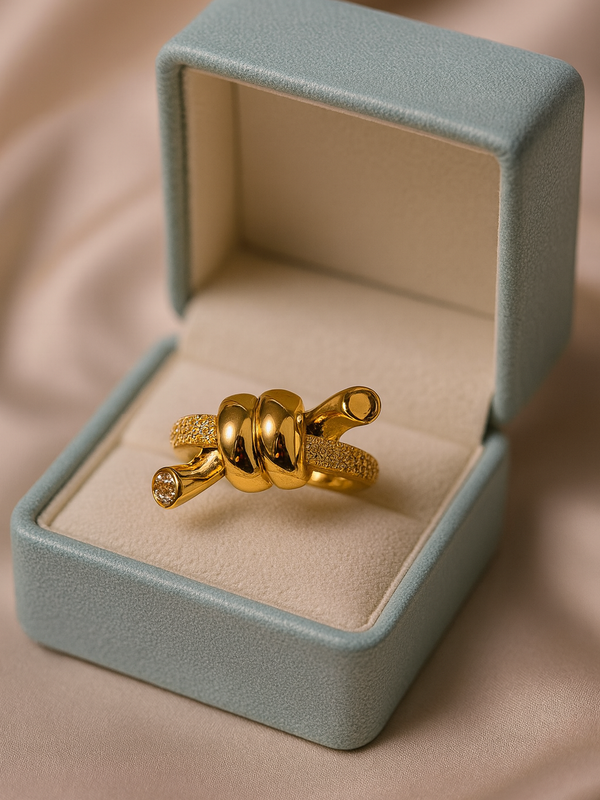 Golden Knot Statement Ring | Adjustable Gold-Plated Stainless Steel–KZ8812395