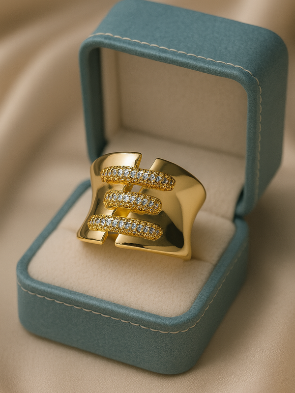 Triple Luxe Ring | Adjustable Gold-Plated Stainless Steel–KZ8812396