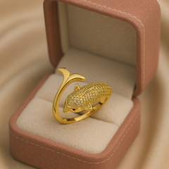 Golden Dolphin Ring | Adjustable Gold-Plated Stainless Steel–KZ8812393