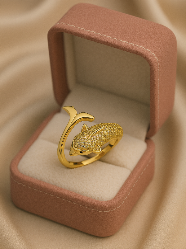 Golden Dolphin Ring | Adjustable Gold-Plated Stainless Steel–KZ8812393