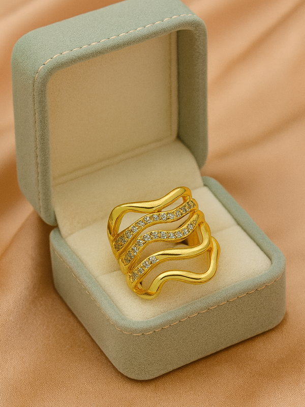 Ocean Wave Ring | Adjustable Gold-Plated Stainless Steel–KZ88123101