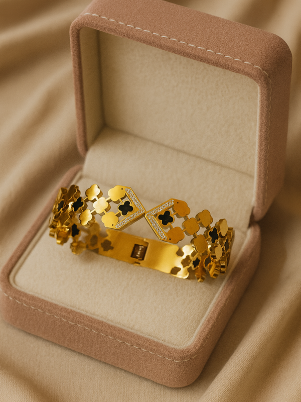 Majestic Clover Crown Kada | Gold-Plated Stainless Steel  – KZ8812368