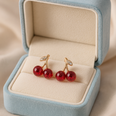 Scarlet Cherry Twin Earrings | Gold-Plated Stainless Steel – KZ8812319