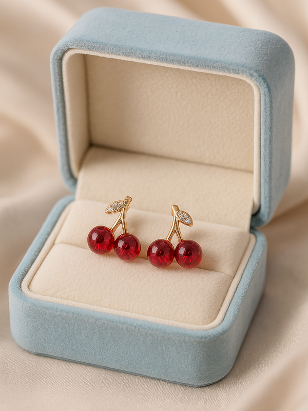 Scarlet Cherry Twin Earrings | Gold-Plated Stainless Steel – KZ8812319