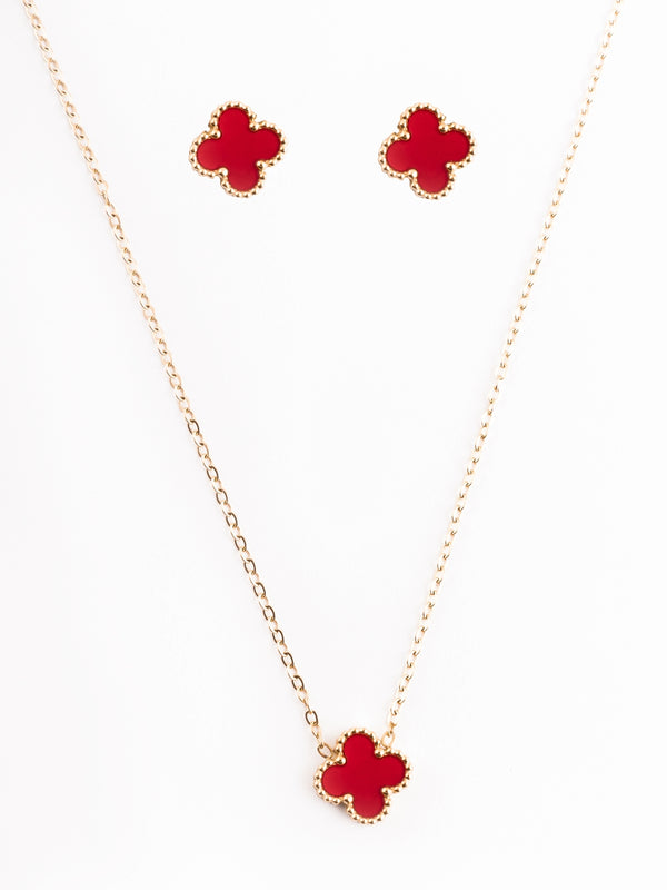 Clover Pendant & Studs Jewelry Set | Gold-Plated Stainless Steel  – KZ8812321