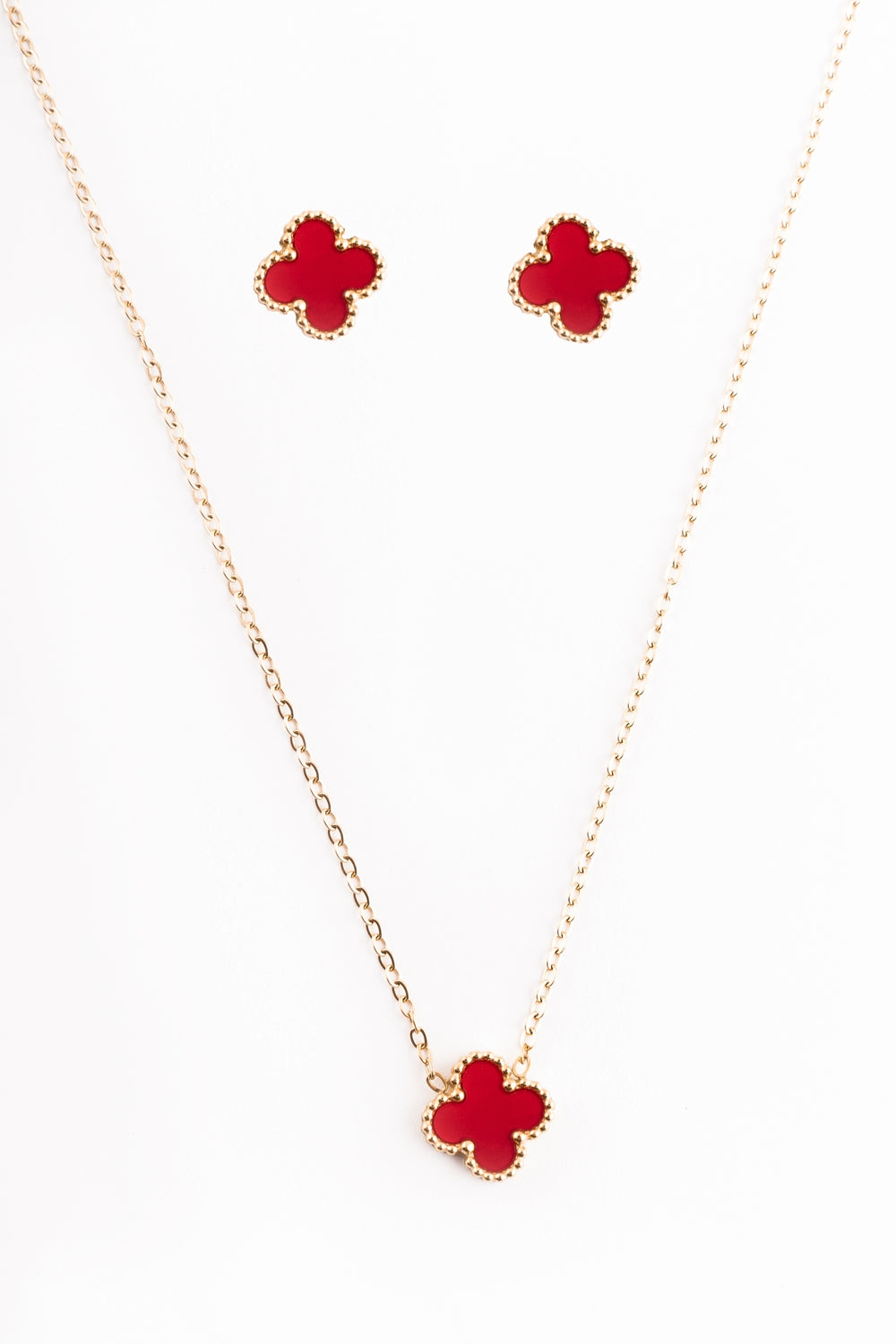 Clover Pendant & Studs Jewelry Set | Gold-Plated Stainless Steel  – KZ8812321