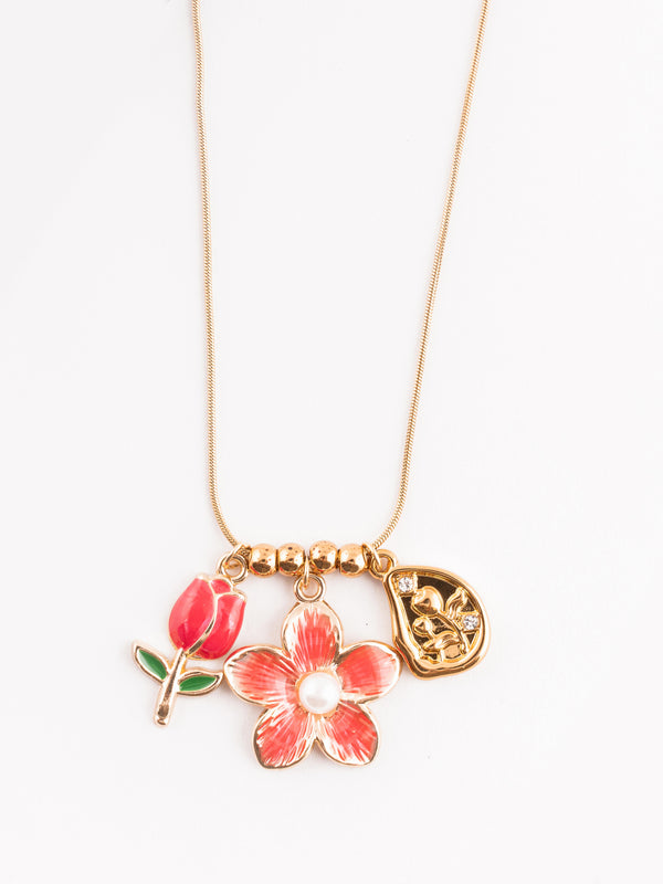 Coral Flower and Bud Necklace | Gold-Plated Stainless Steel – KZ8812326
