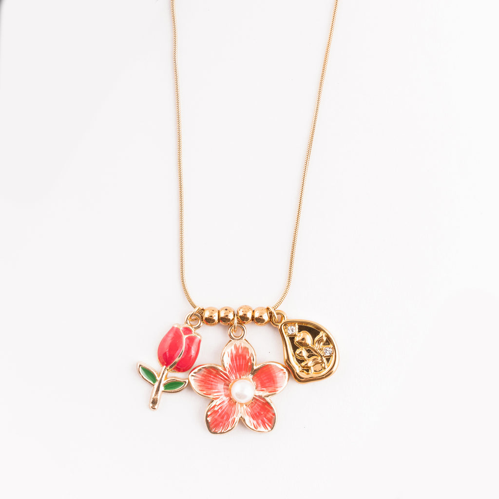 Coral Flower and Bud Necklace | Gold-Plated Stainless Steel – KZ8812326