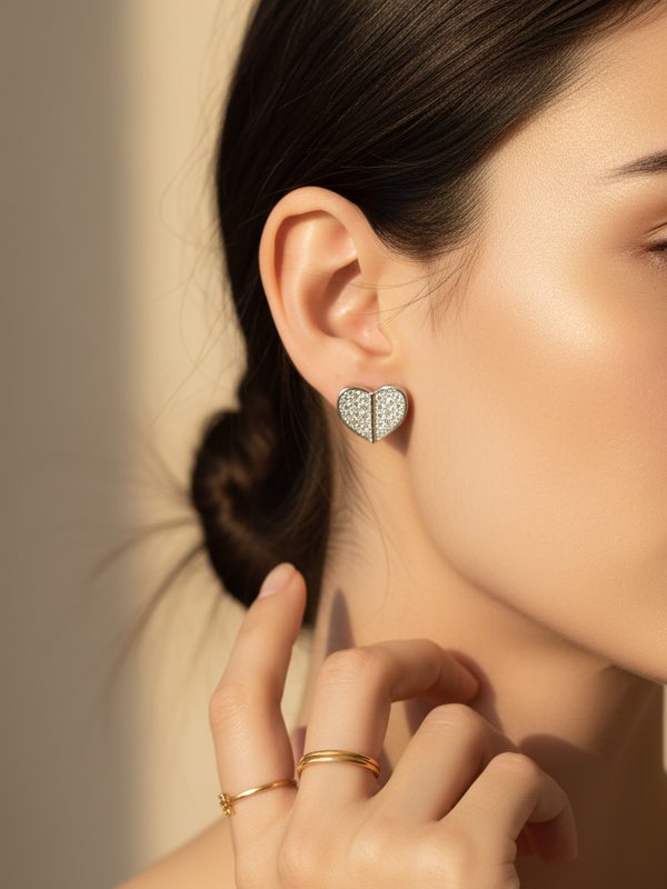Diamond Split Heart Studs | Gold-Plated Stainless Steel – KZ8812331