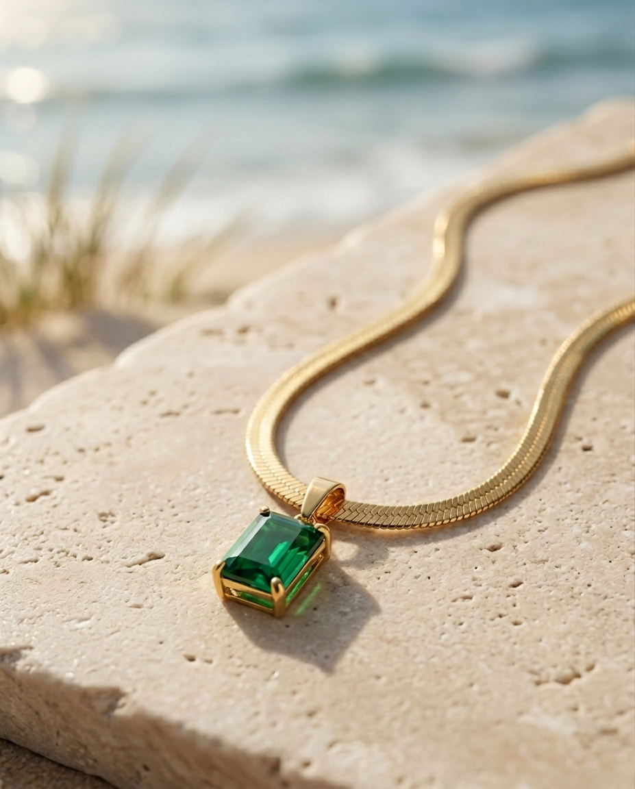 Eluri Green Pendant | Gold-Plated Stainless Steel – KZ88123165