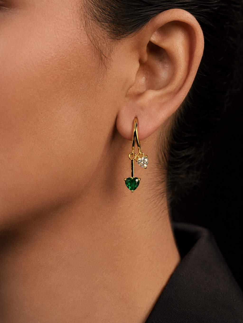 Emerald Heart Duo Hoops |  KZ88123196