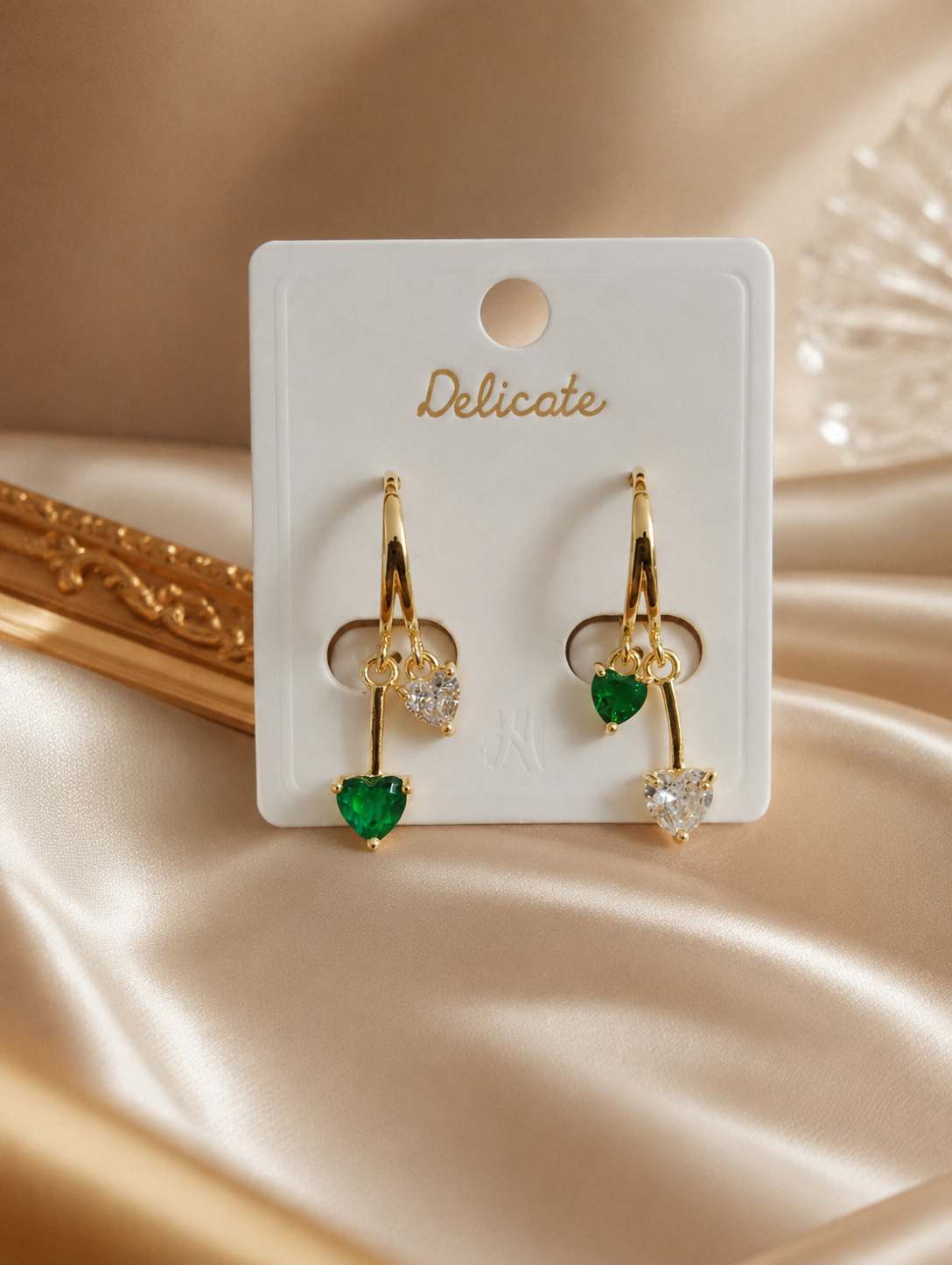 Emerald Heart Duo Hoops |  KZ88123196