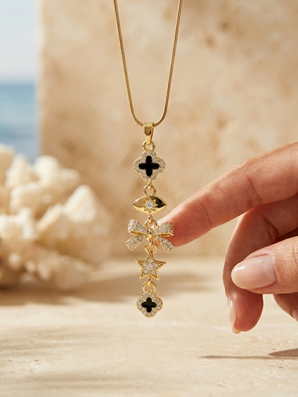 Evil Eye Glam Drop Necklace | Gold-Plated Stainless Steel – KZ88123172
