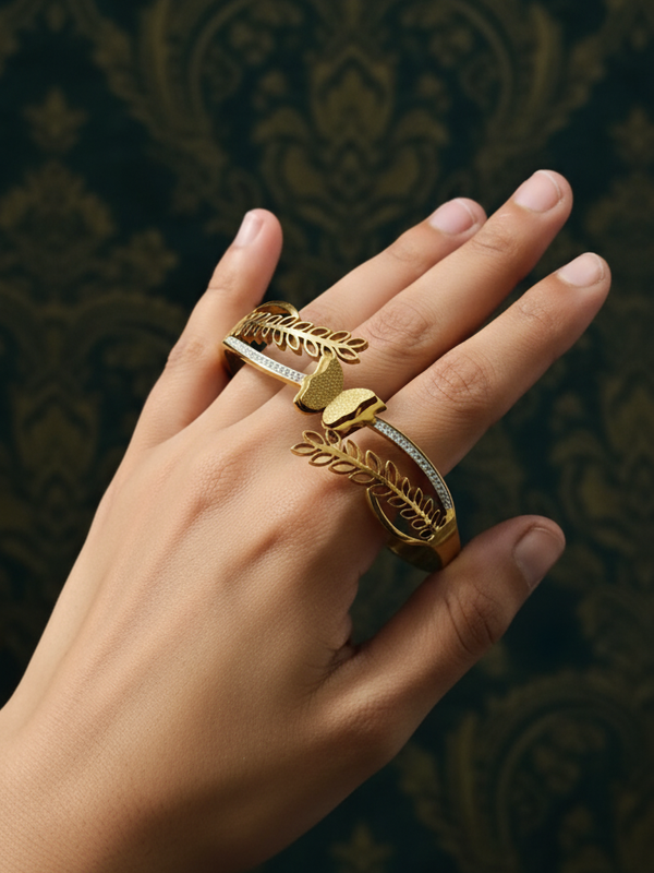 FlutterLeaf Elegance Kada | Gold-Plated Stainless Steel – KZ8812365