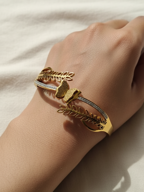 FlutterLeaf Elegance Kada | Gold-Plated Stainless Steel – KZ8812365