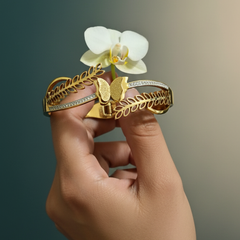 FlutterLeaf Elegance Kada | Gold-Plated Stainless Steel – KZ8812365