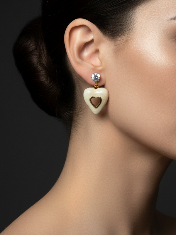 Gold Tone Heart Drop With Crystal Stud | Gold-Plated Stainless Steel – KZ8812322