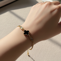 Black Clover Baguette Bracelet | Adjustable Gold-Plated Stainless Steel – KZ8812306